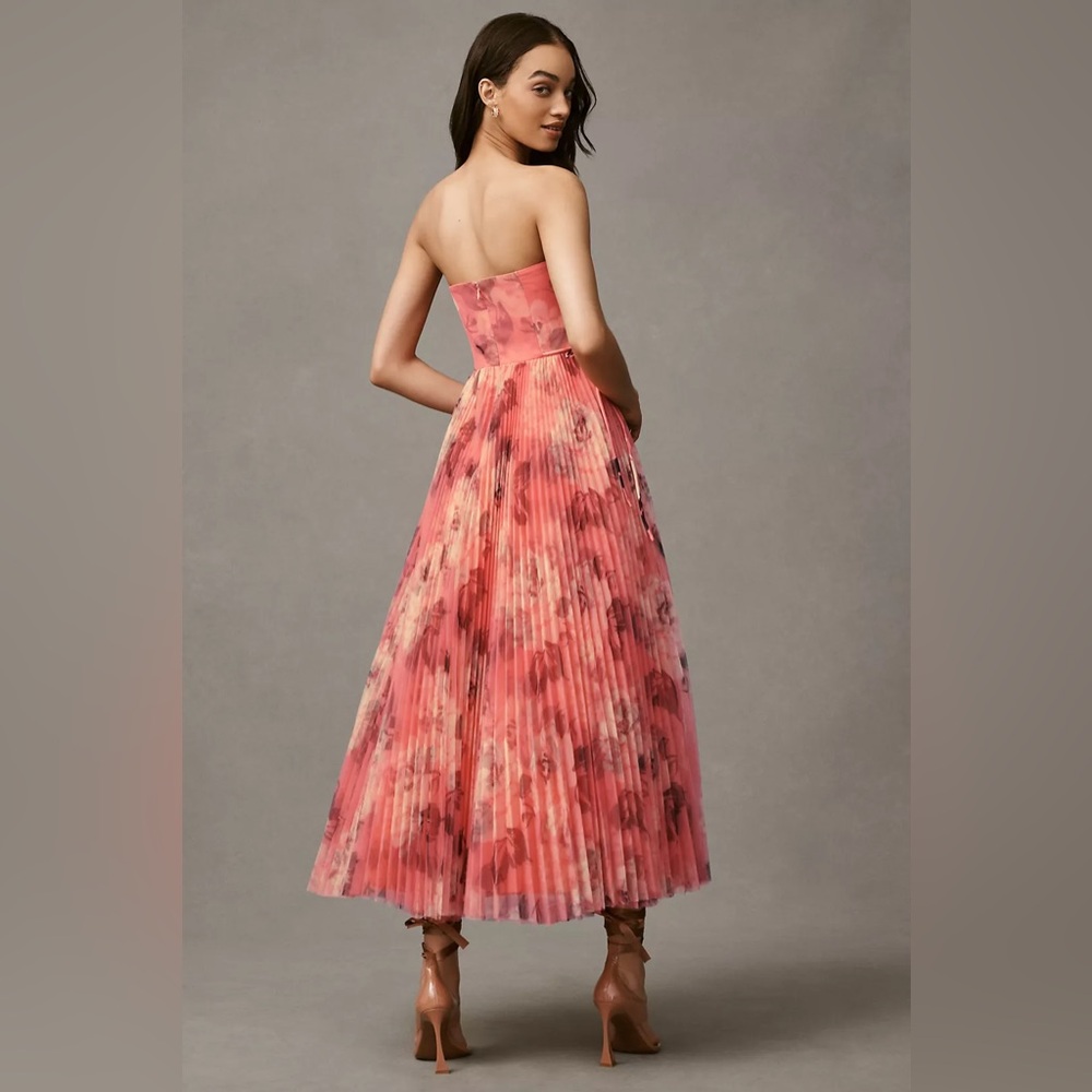 Hutch Strapless Floral Pleated Tulle Midi Dress - Picture 3 of 4